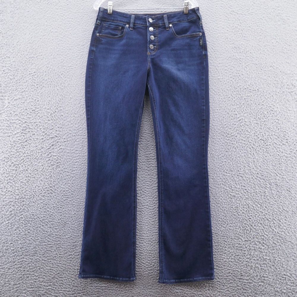 Silver Womens Suki Slim Boot Jeans 32 Blue Medium Wash Denim Button Fly Western‎